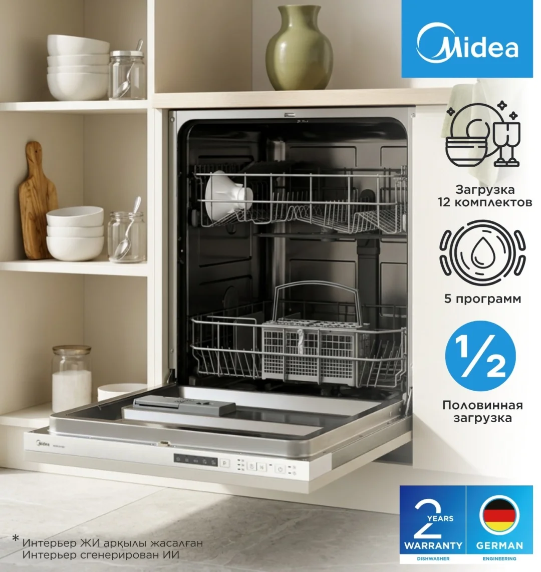Ыдыс жуатын машина Midea MDWB-6015BA күміс түсті
