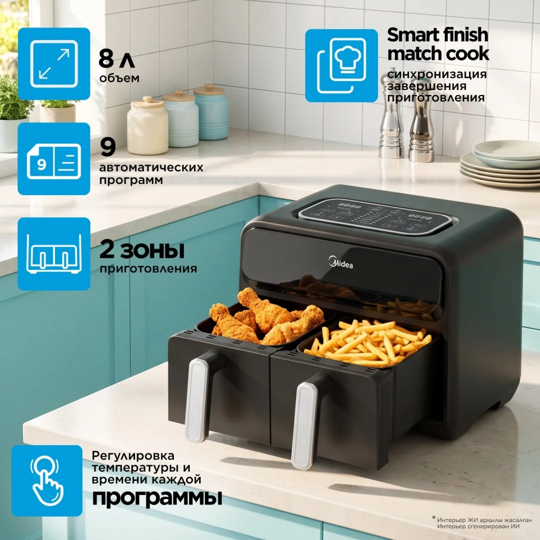 Двойной аэрогриль Midea MF-CY80SA2 8 л черный