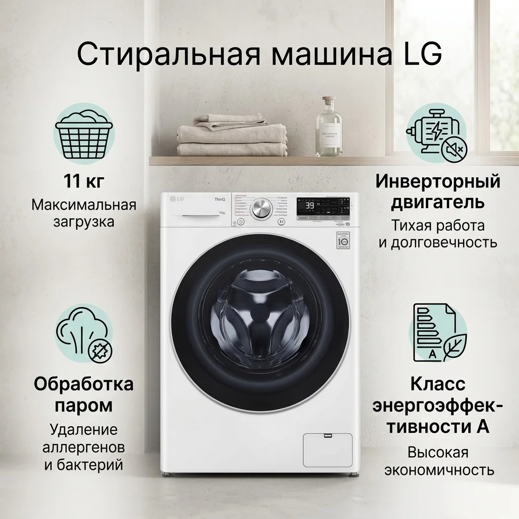 Стиральная машина LG TW4V7EB1W 11 кг белый