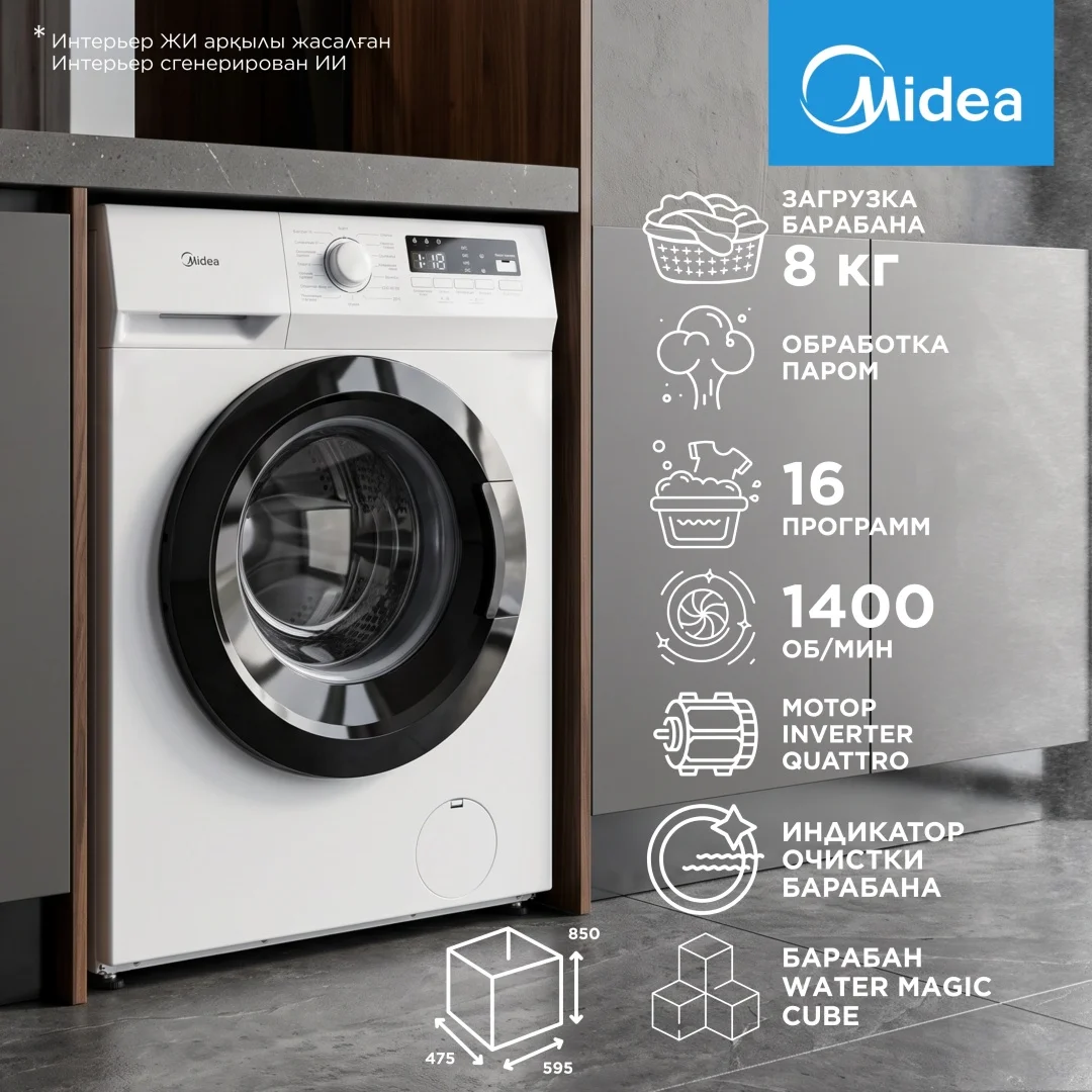 Стиральная машина Midea MFN03W80B/W-KZ 8 кг белый