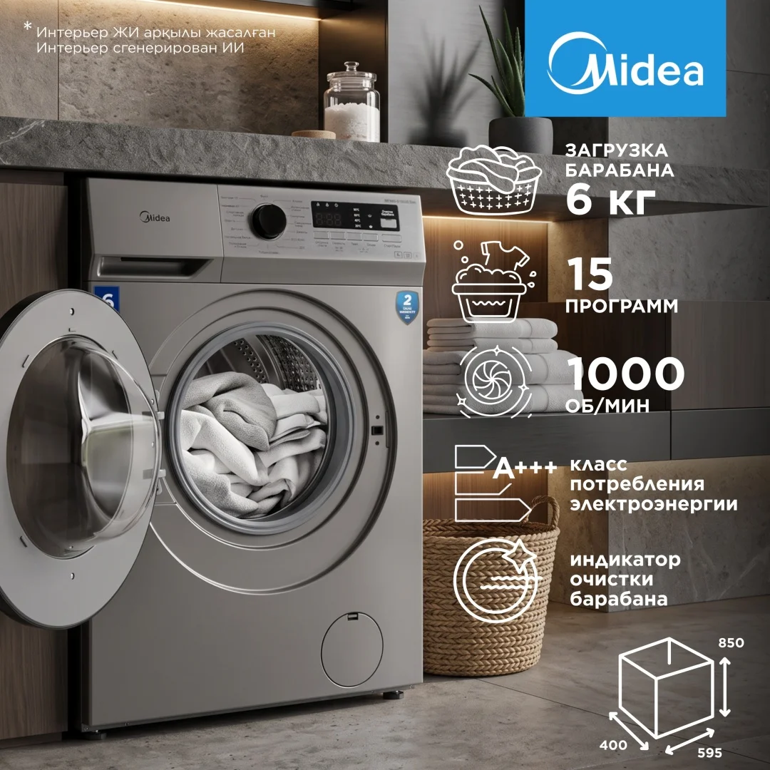Стиральная машина Midea MFN60-S1003S Slim 6 кг серый