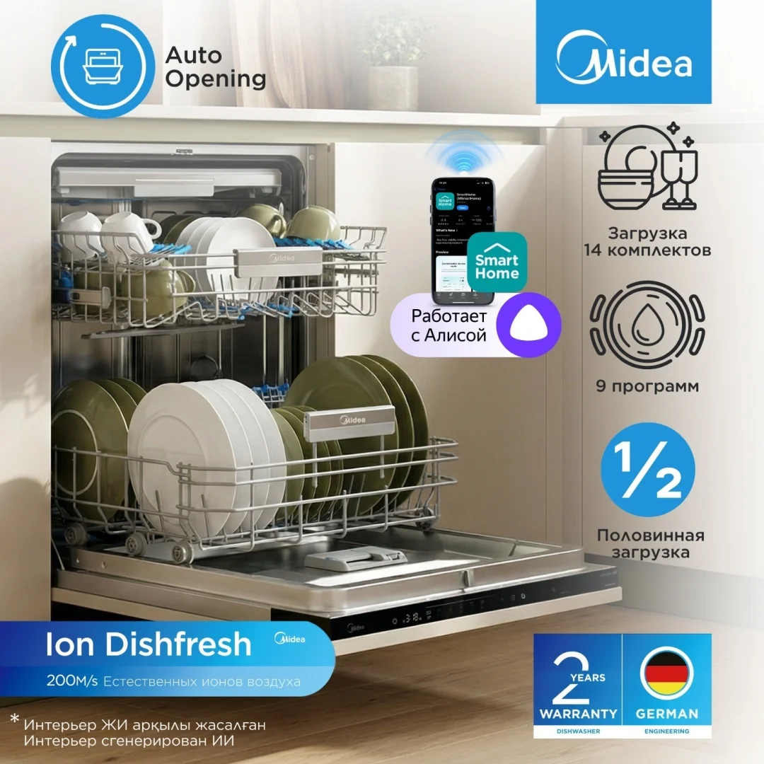 Посудомоечная машина Midea MID60S440i серый, черный