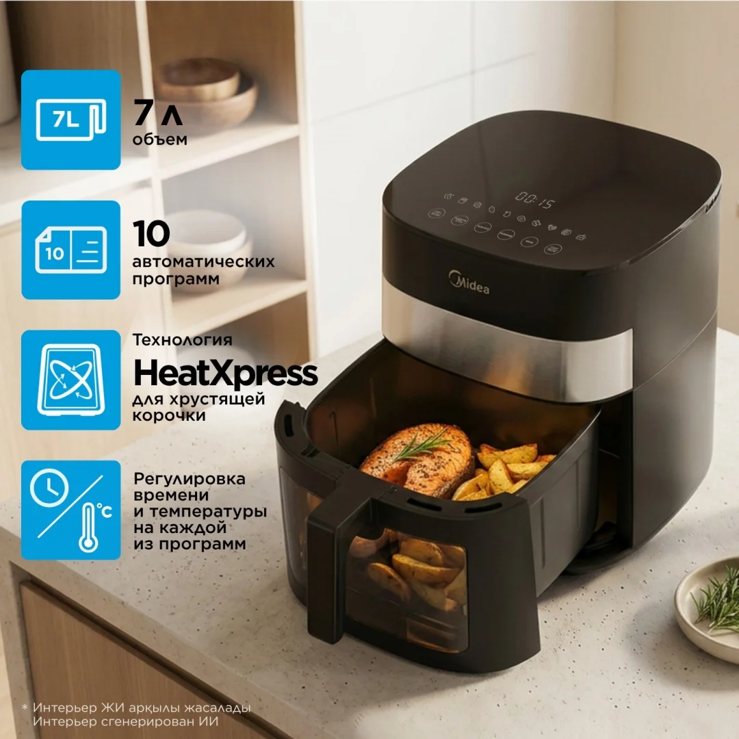 Аэрогриль Midea MF-CY70MT (B) 7 л черный, стальной
