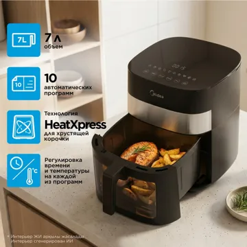 Аэрогриль Midea MF-CY70MT (B) 7 л қара, болат түсті