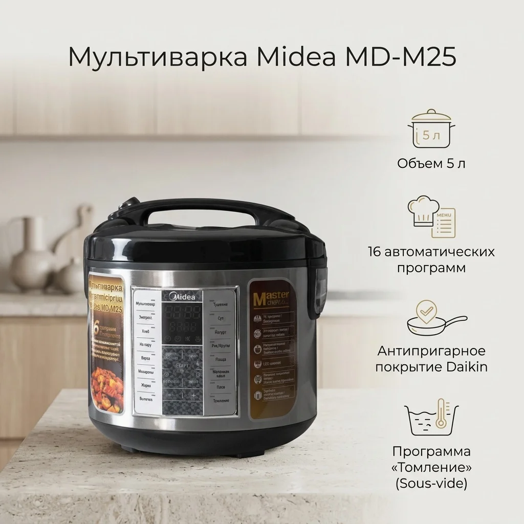 Мультиварка Midea MD-M25 черный, серебристый
