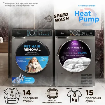 Стиральная машина Midea MFA01W80B/T-C 8 кг черный, серый