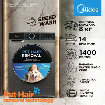 Стиральная машина Midea MFA01W80B/T-C 8 кг серый