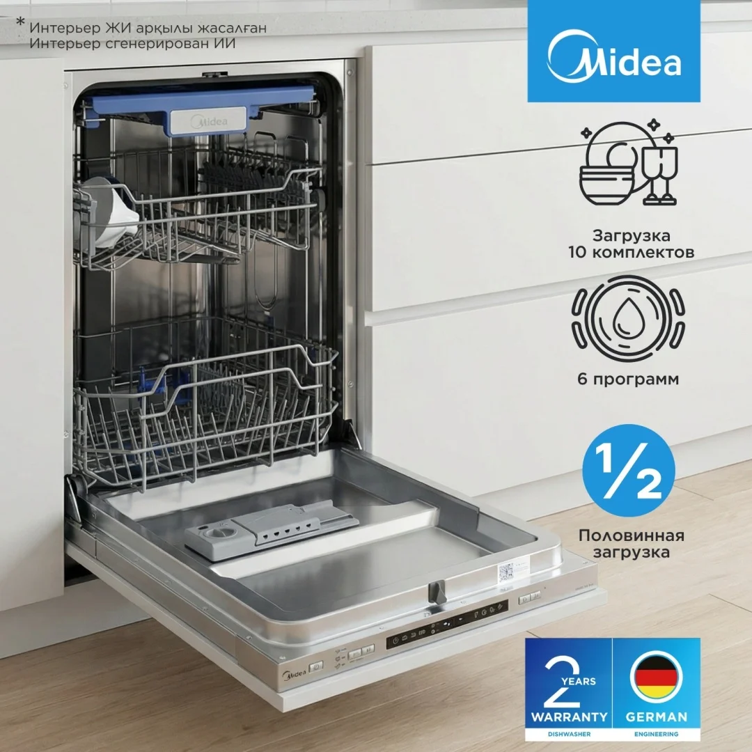Посудомоечная машина Midea MDWB-4516BB черный-серый