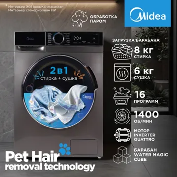 Стиральная машина Midea MFA01D80B/T-KZ 8 кг черный, серый