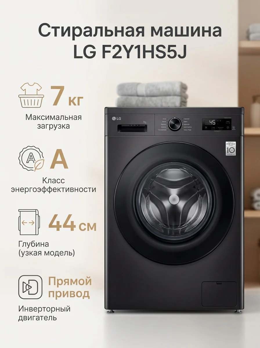 Стиральная машина LG F2Y1HS5J 7 кг черный
