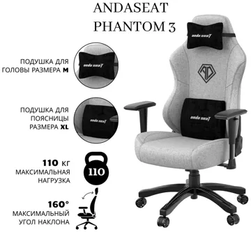 Игровое кресло AndaSeat Phantom 3 AD18Y-06-G-F, серый