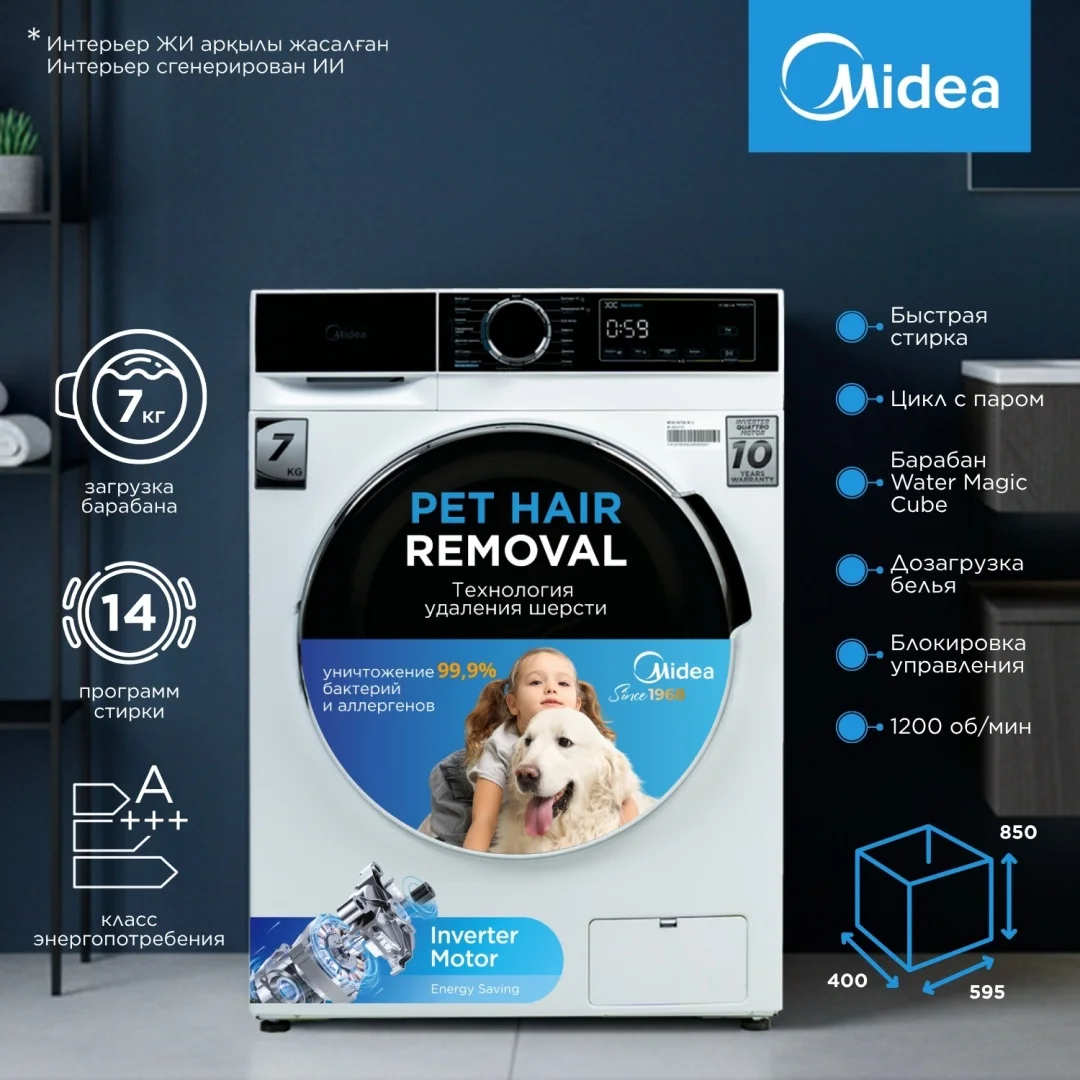 Стиральная машина Midea MFA01W70B/W-C 7 кг белый, черный