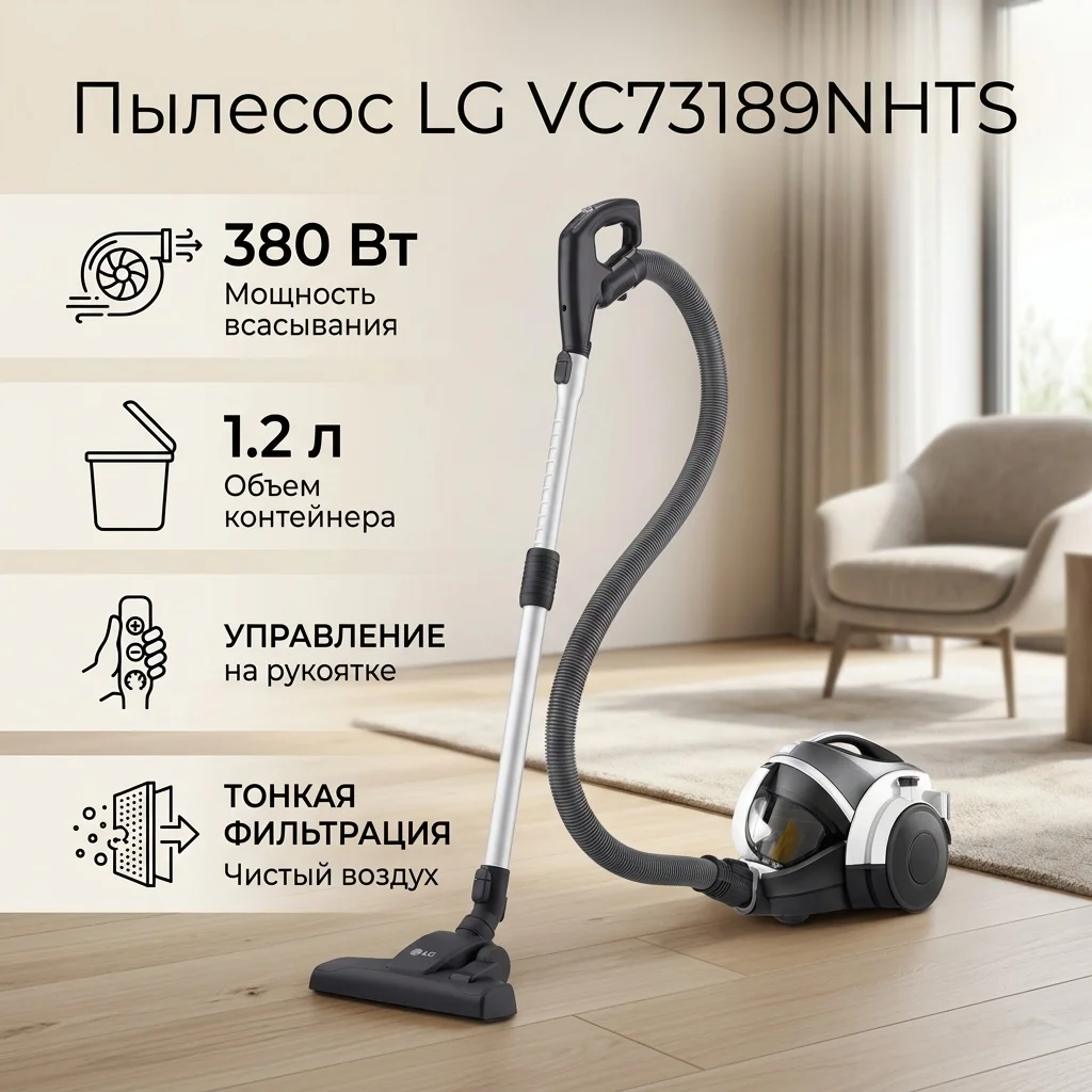 Пылесос LG VC73189NHTS белый