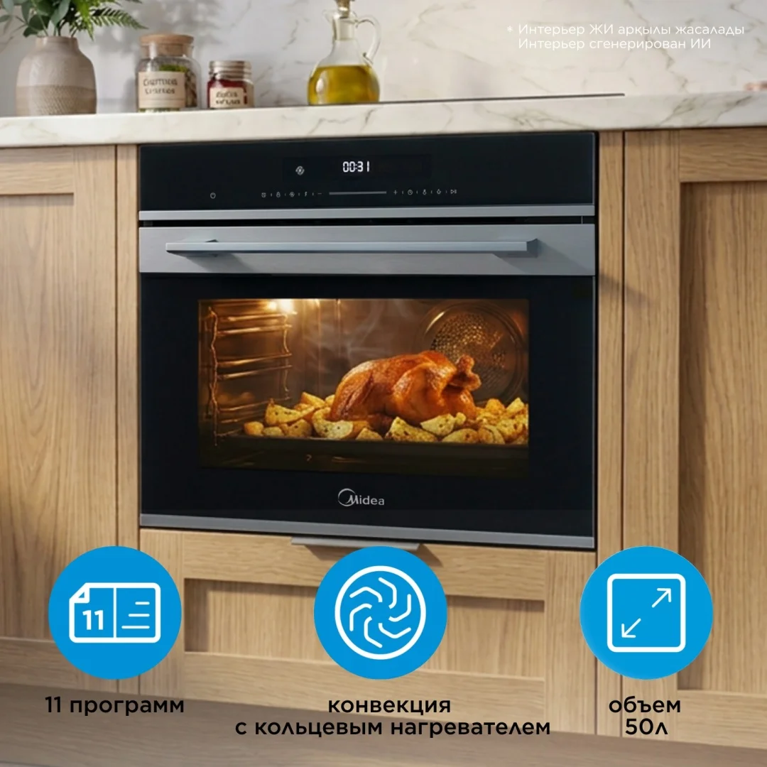 Духовой шкаф Midea MI9400GBX черный, стальной