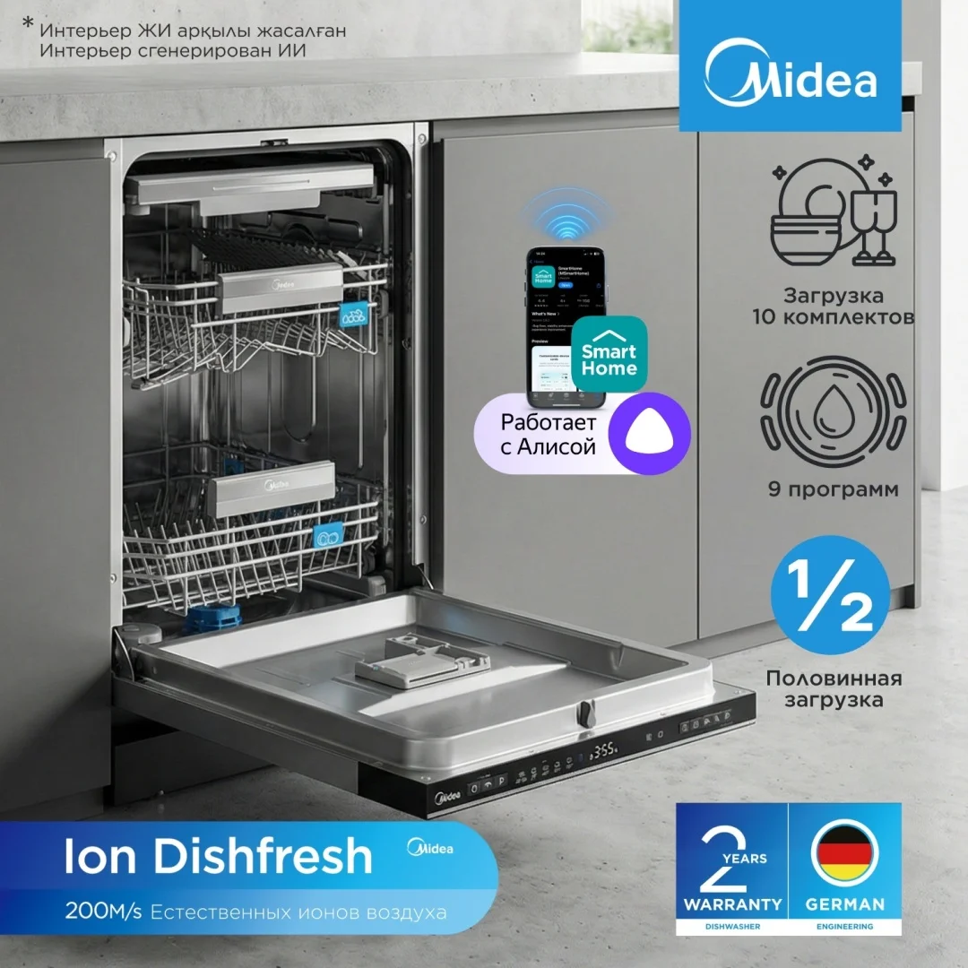 Посудомоечная машина Midea MID45S340i-C серый