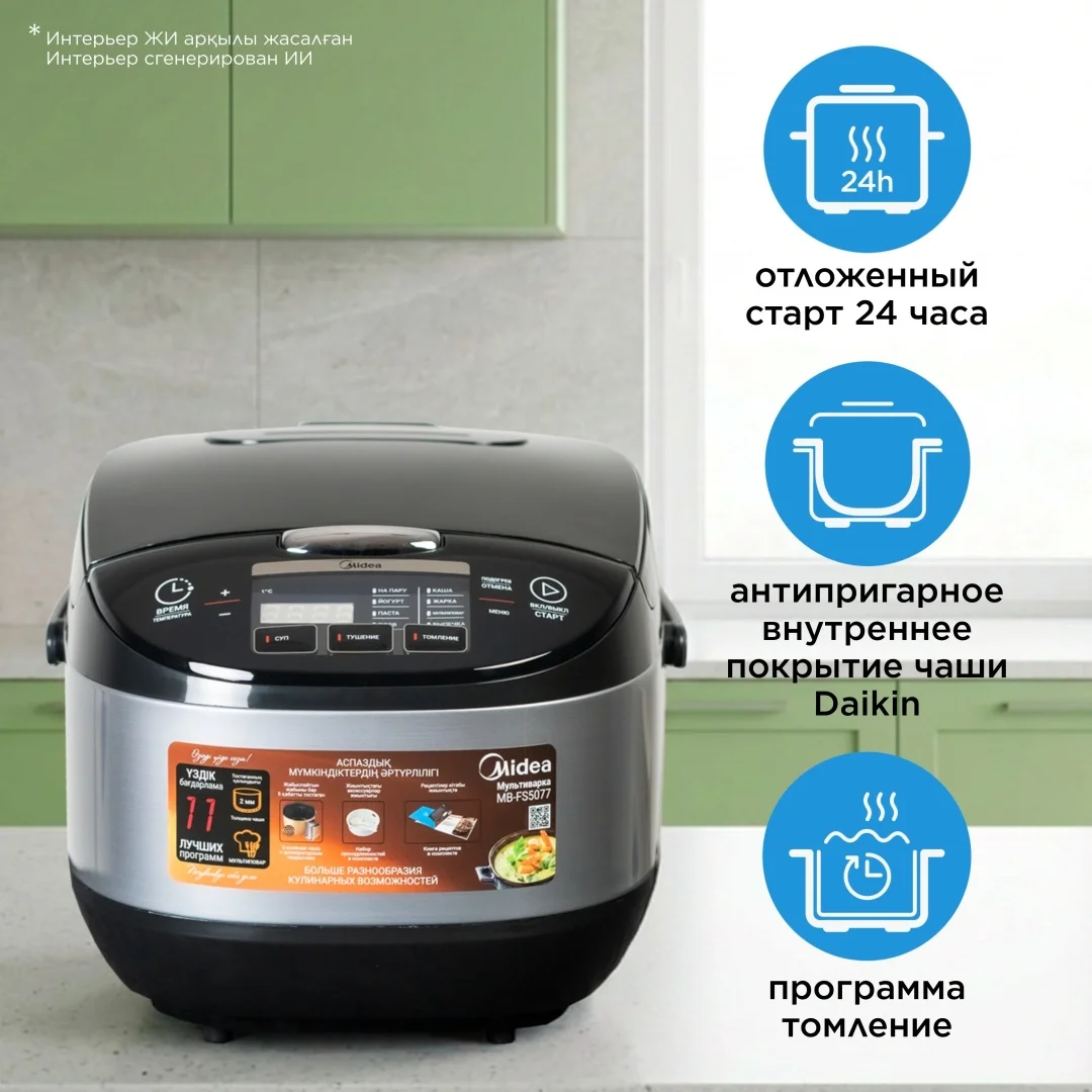 Мультиварка Midea MB-FS5077 черный, стальной