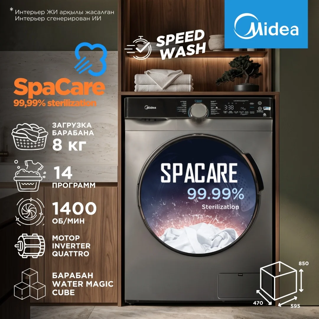 Стиральная машина Midea MFK03W80B/S-C 8 кг серый