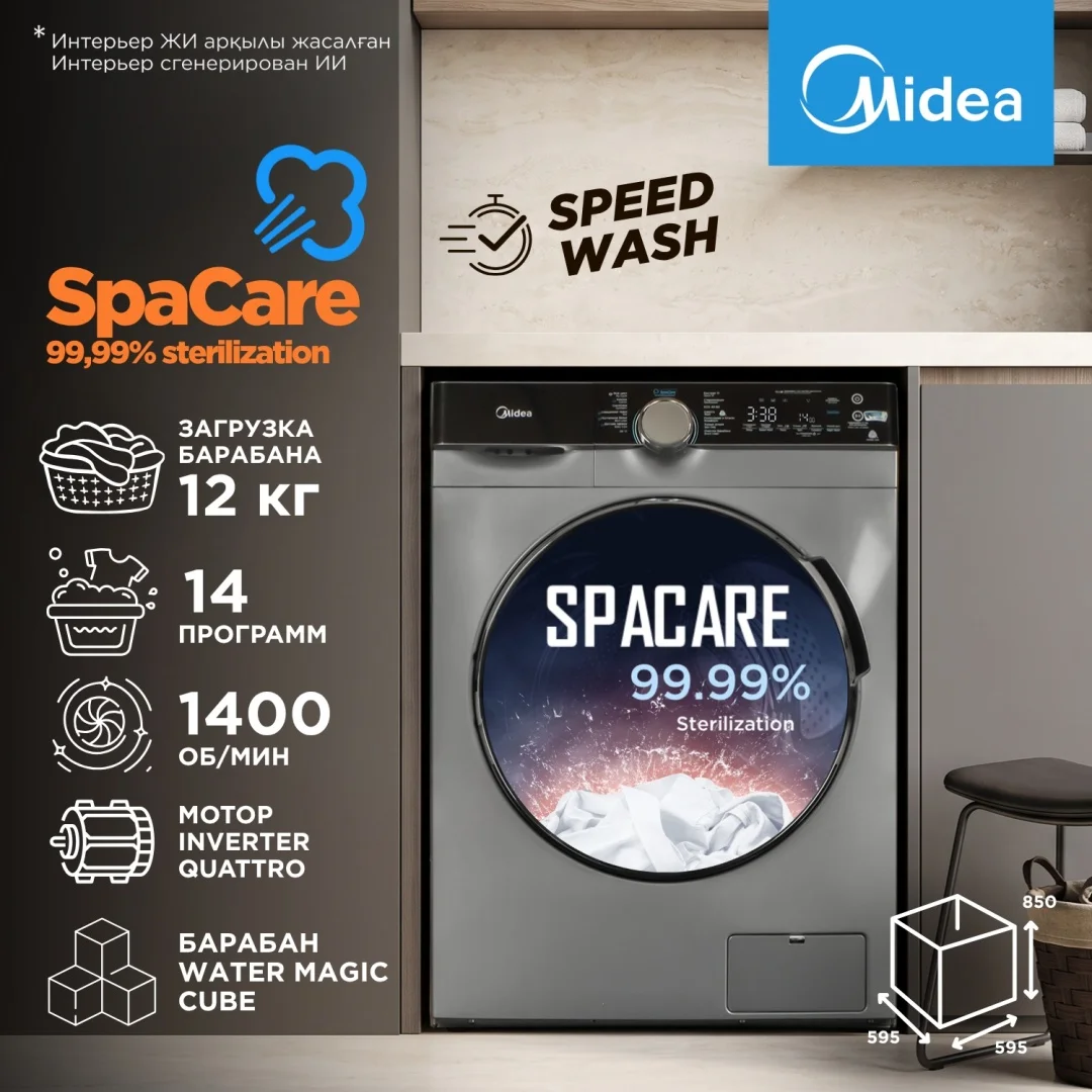 Стиральная машина Midea MFK03W120B/S-C 12 кг серый