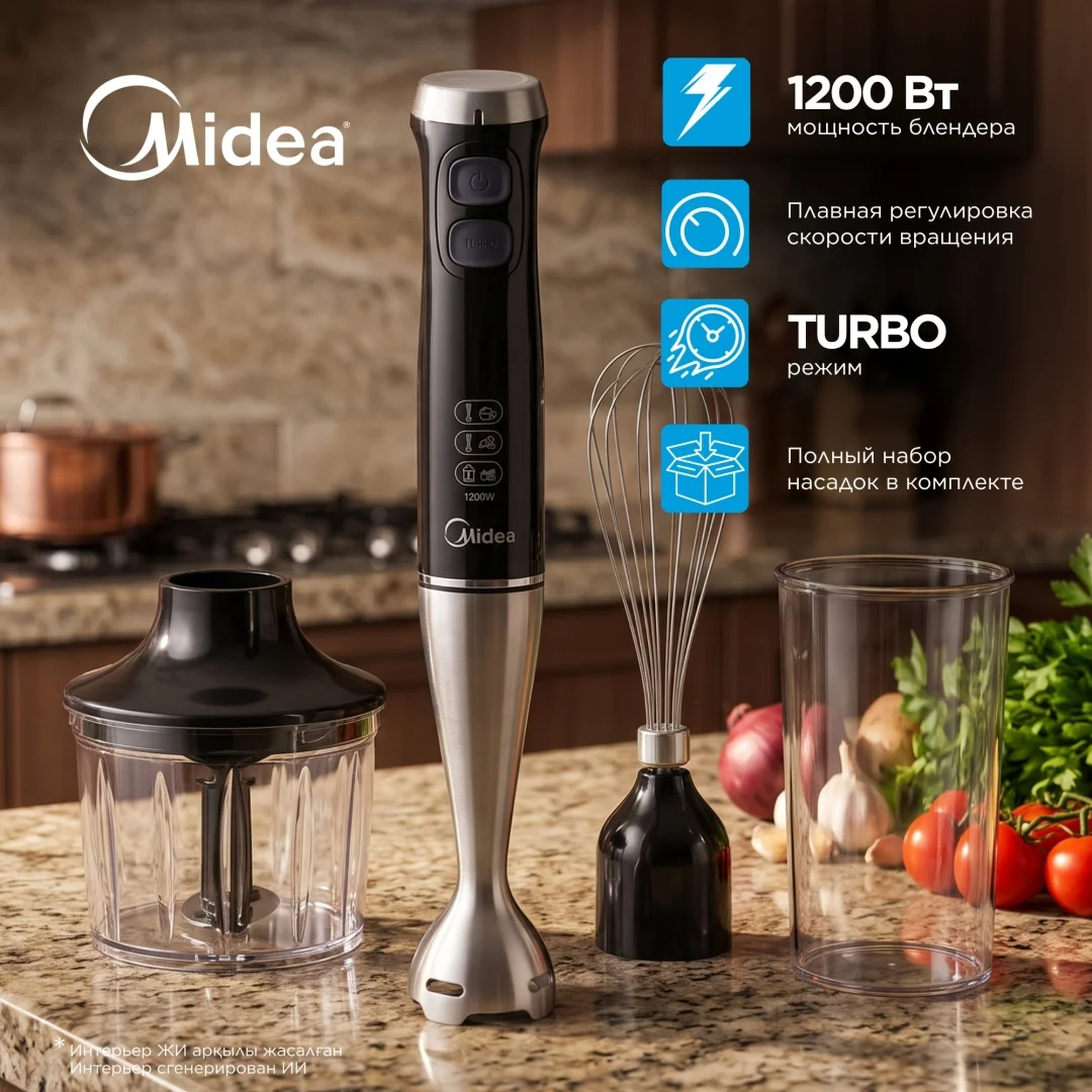 Блендер погружной Midea MC-BL502 черный, серебристый