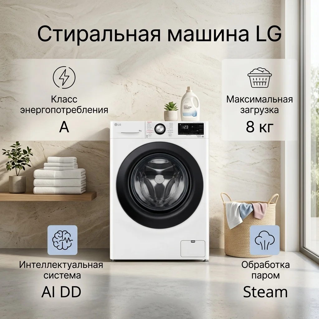 Кір жуатын машина LG F2V3PS6W 8 кг ақ