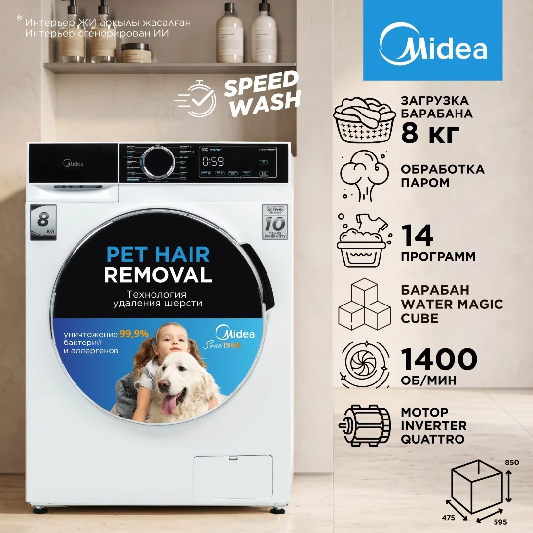 Стиральная машина Midea MFA01W80B/W-C 8 кг белый, черный